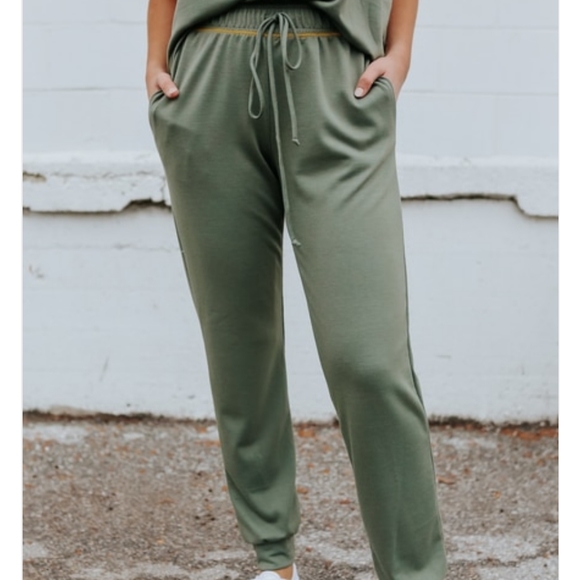 Contrast Stitch Olive Joggers - Picture 1 of 5